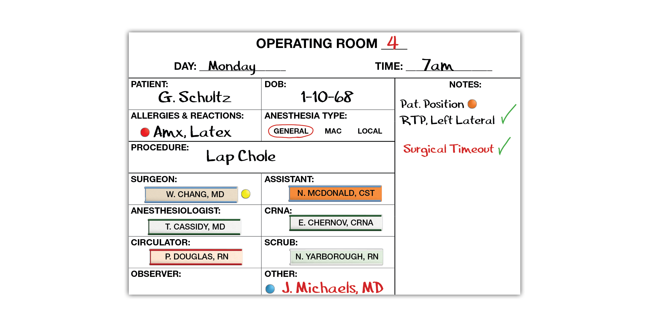 Operating Room LineUp™ DryErase Whiteboard