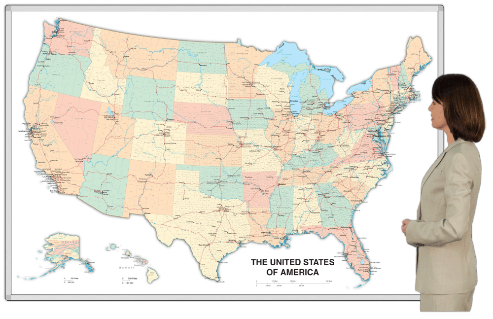 Map United States Dry Erase All of our permanently printed magnetic whiteboard US maps come in a wide array of sizes and four styles.