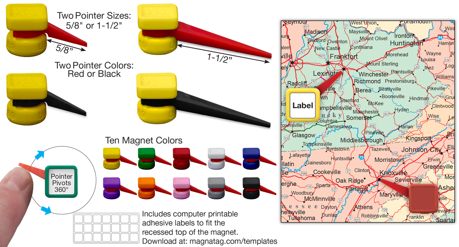 TackPoint® Map With Pivoting Pointer 10 Colors