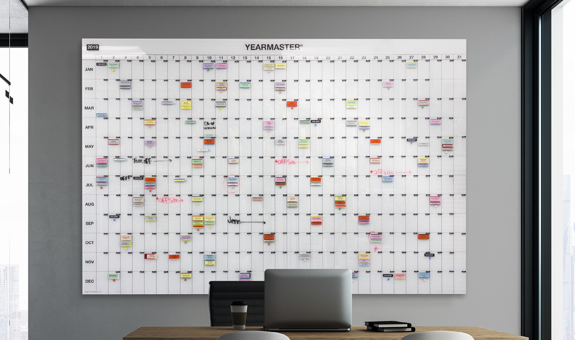 YearMaster® Printed Glass Whiteboard Timeline Calendars