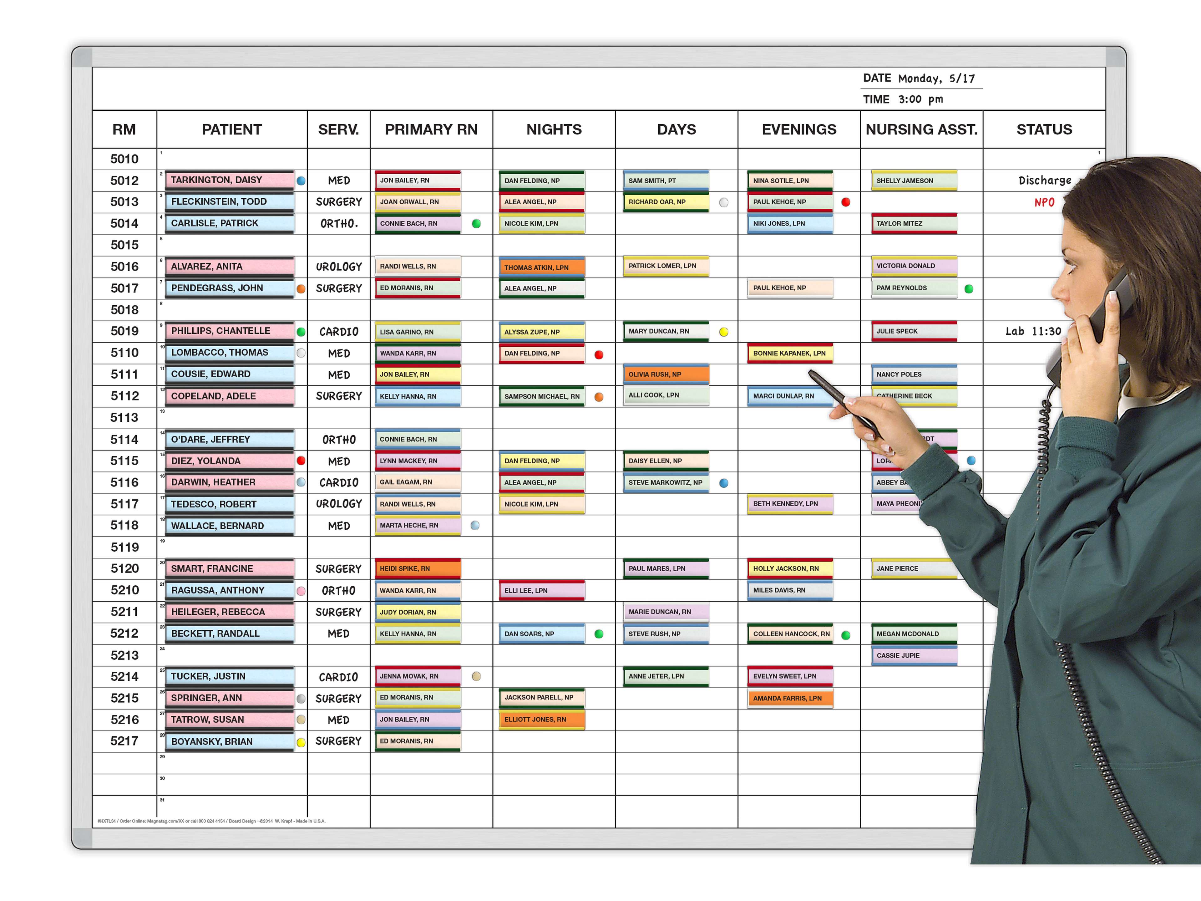 Patient-Nurse 24-hour assignments board