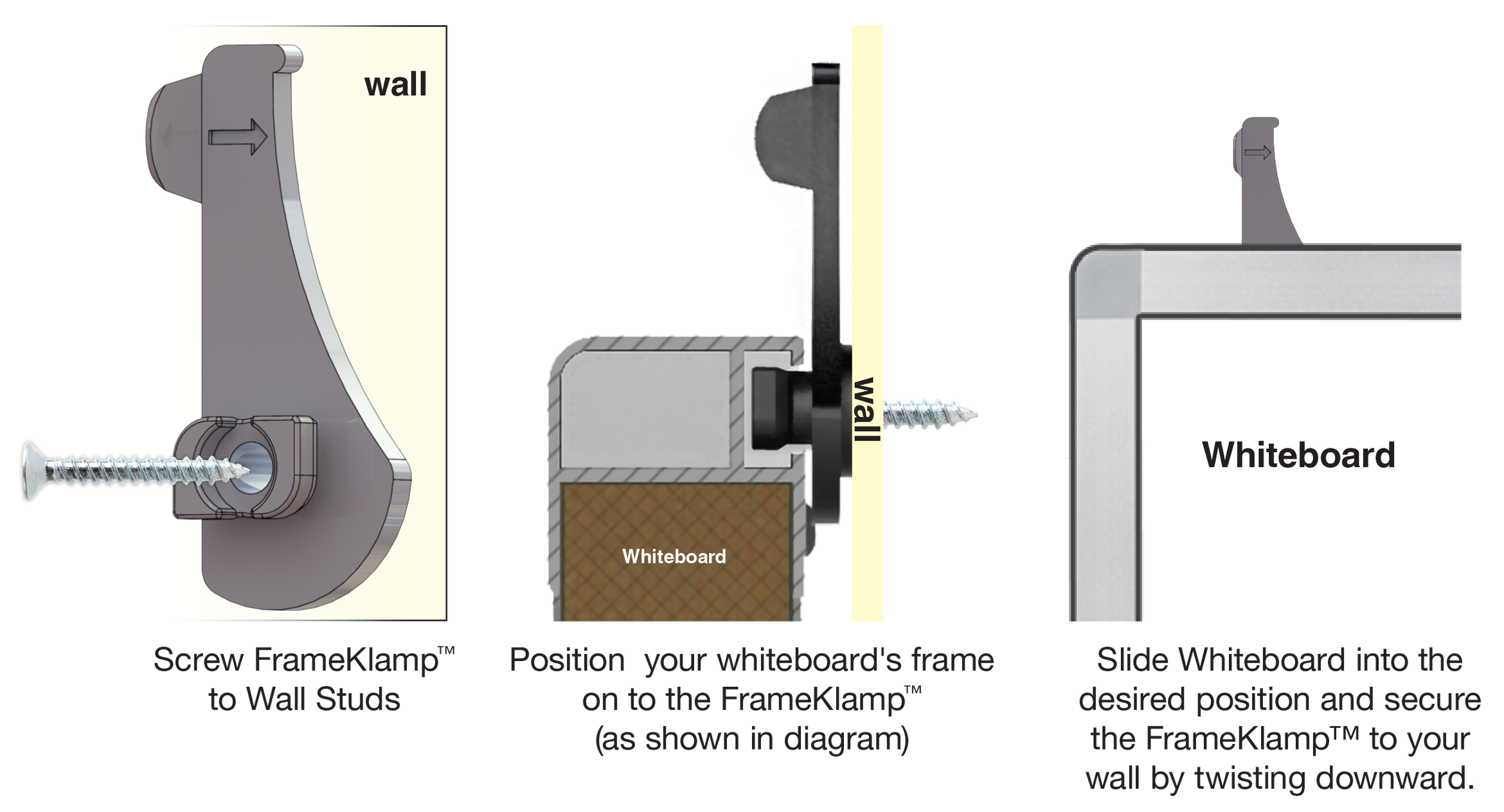 FrameKlamp™ Whiteboard Mounting Brackets